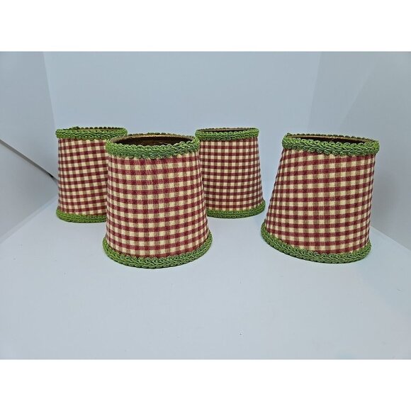 VTG 4 French Country Gingham Red/Green Clip-On Chandelier Lampshades Grannycore - Picture 11 of 15